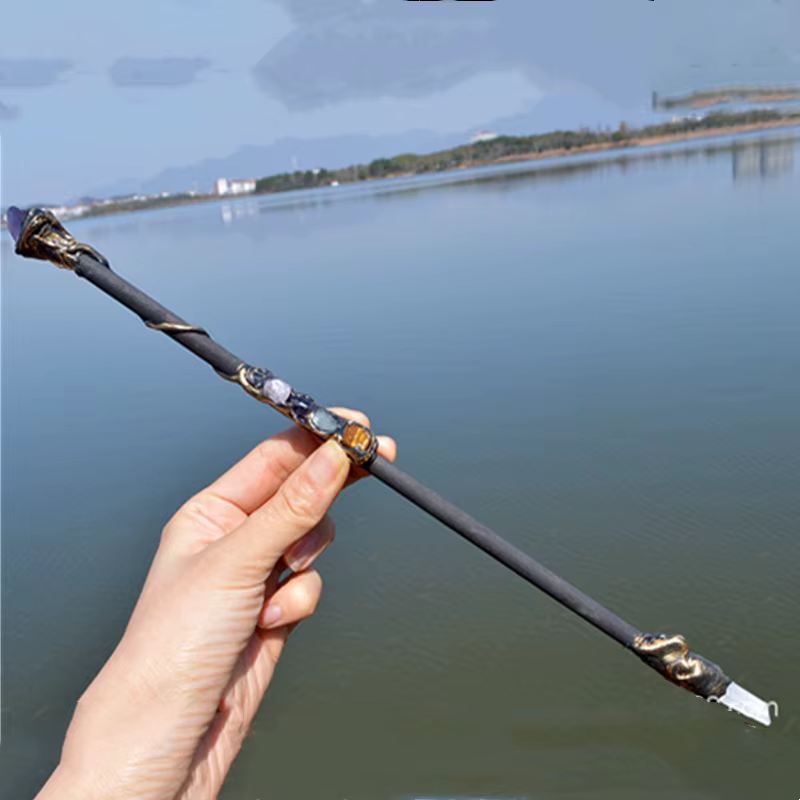 Baguette d'autel en bois de cristal naturel de sorcière, sorcière, sorcier, princesse, nickel é, bag