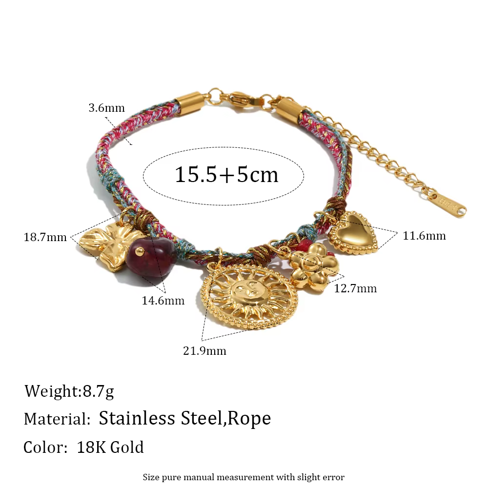 E.B.belle – pendentif Expression du soleil, chaîne en corde colorée, collier et Bracelet, ensemble d