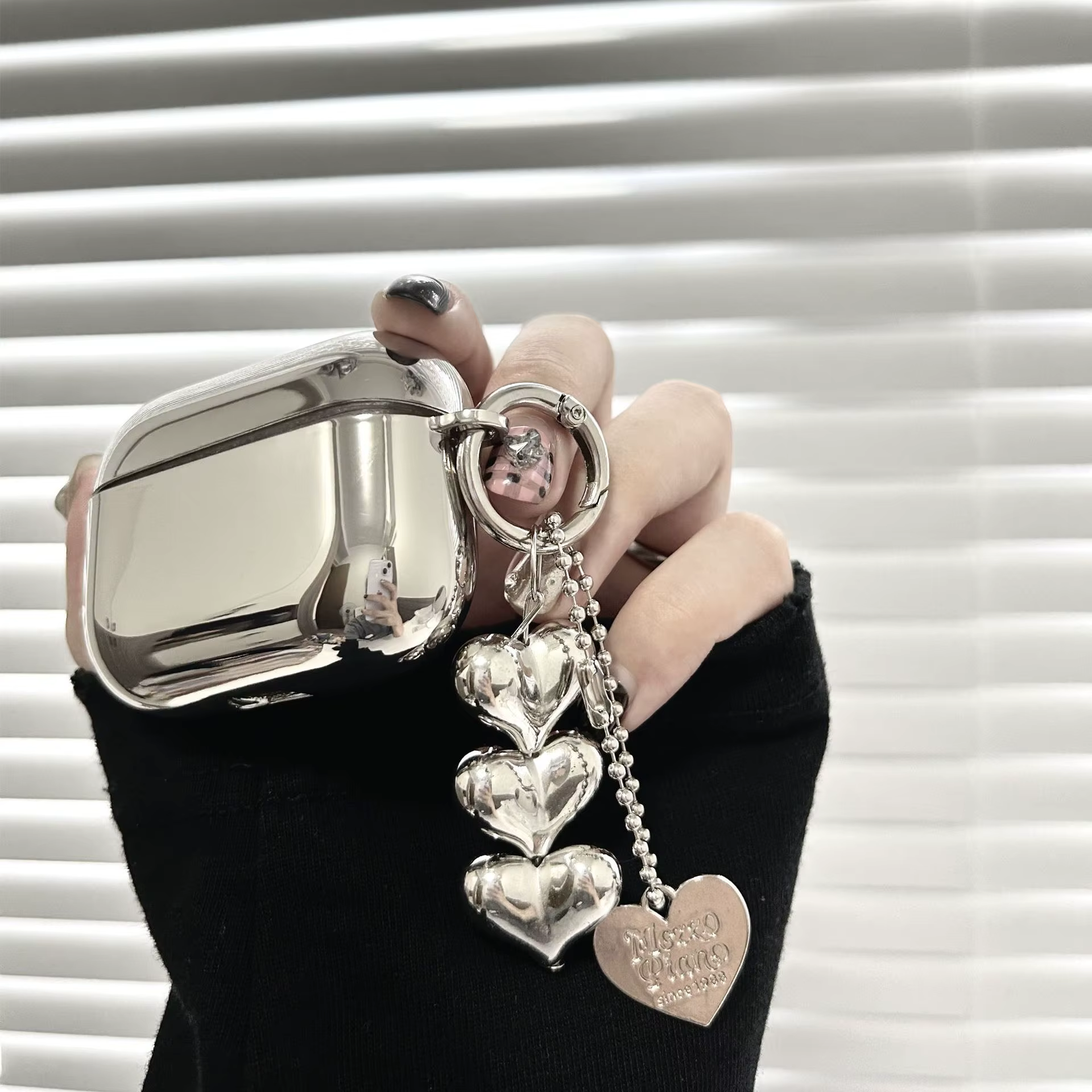 Étui de luxe plaqué argent avec pendentif en forme de cœur, chaîne de Bracelet pour Airpods 4, nouve