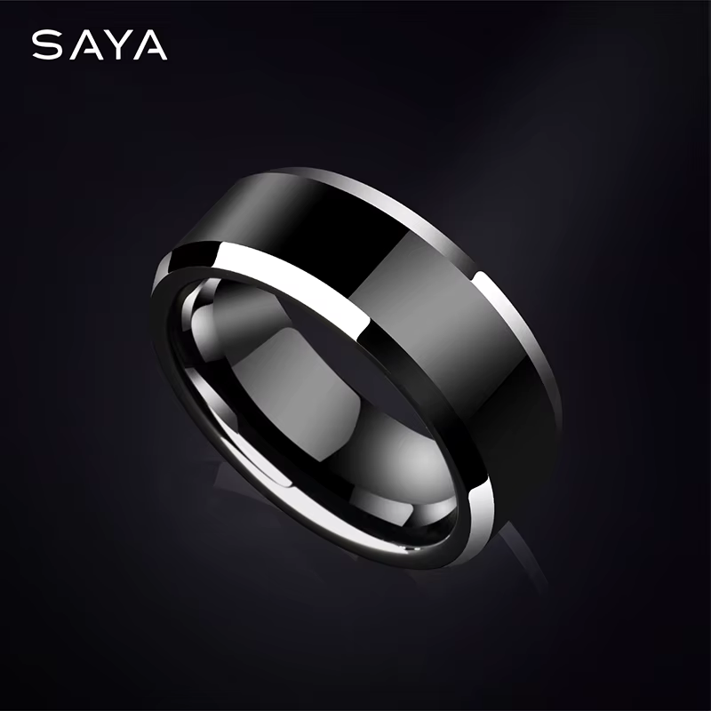 Bagues pour hommes en tungstène noir pour pouce, bague de Couple, haute poli, confort, cadeau de mar