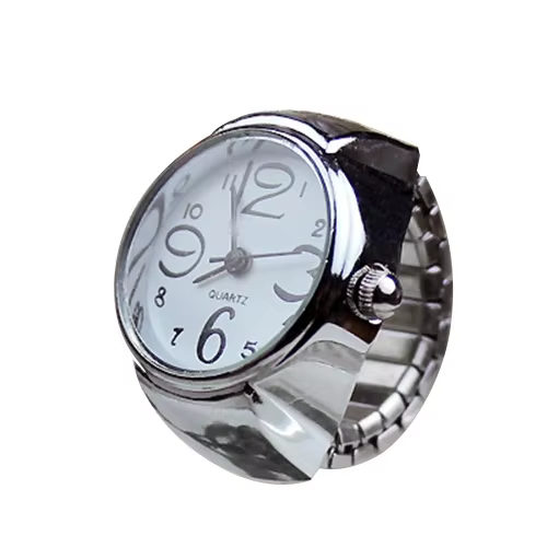 Montre-bague numérique à quartz élastique vintage argentée style mini punk pour femmes et hommes, bi
