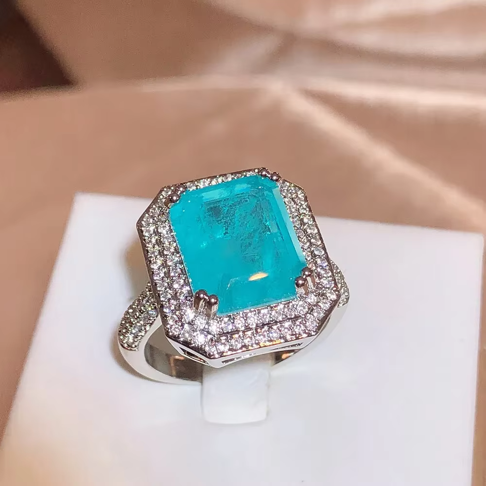 Bague Paraiba en Zircon rose/bleu/vert de haute qualité pour femmes, bijoux de fête, bague de fiança