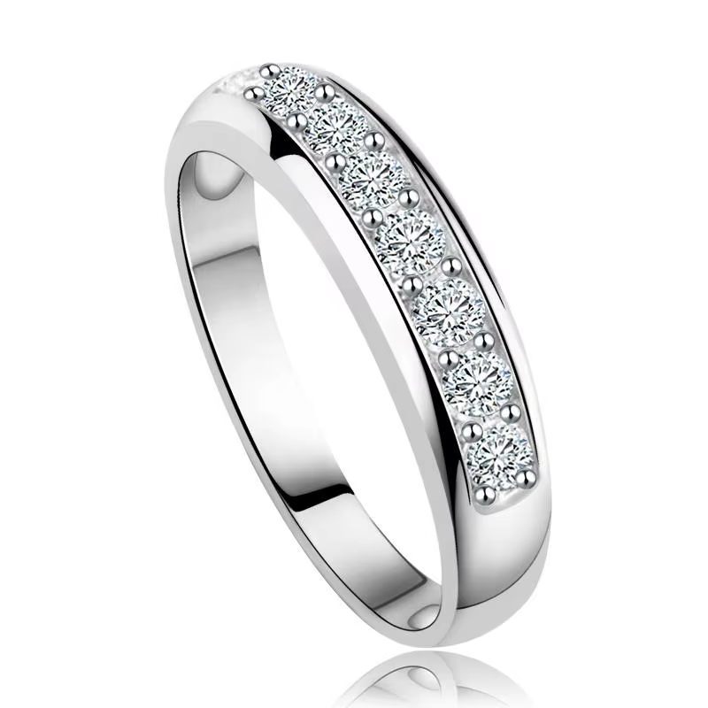 Bague en argent sterling S925 avec barre de diamants, une seule rangée, pour fiançailles, éternité, 