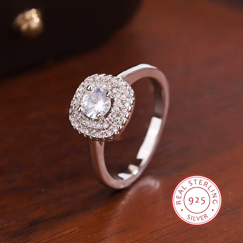 Bague plaquée argent 925 pour femme, bague brillante, bague de fiançailles, bijoux pour travailleurs