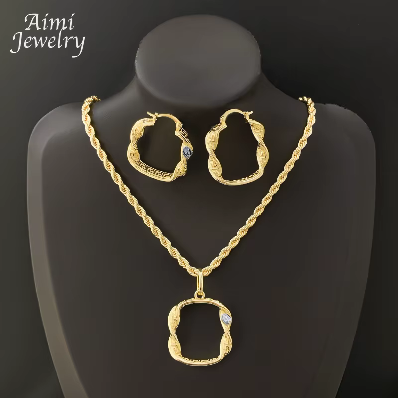 Ensemble de bijoux plaqués or 18 carats pour femmes, carré exquis, Simple, dubaï, gros cerceau, bouc
