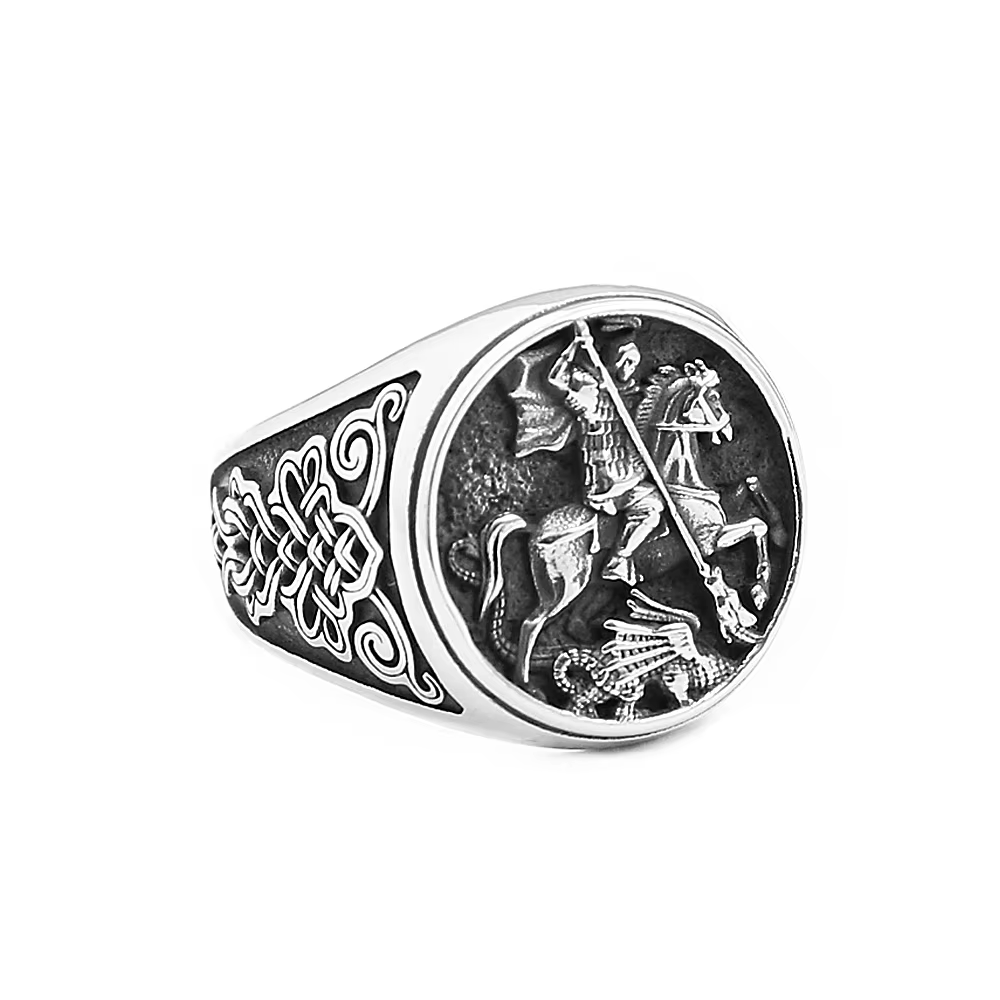 Bagues gothiques Vintage Saint George Slay Dragon pour hommes et femmes, amulette en acier inoxydabl