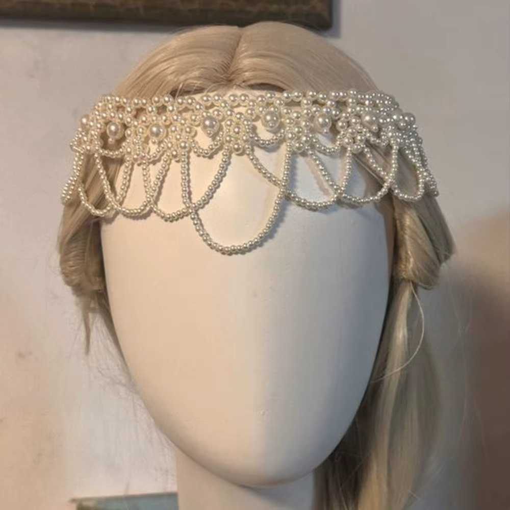 Coiffure de mariée en perles blanches, couvre-chef de mariée de Style français, bijoux de cheveux él