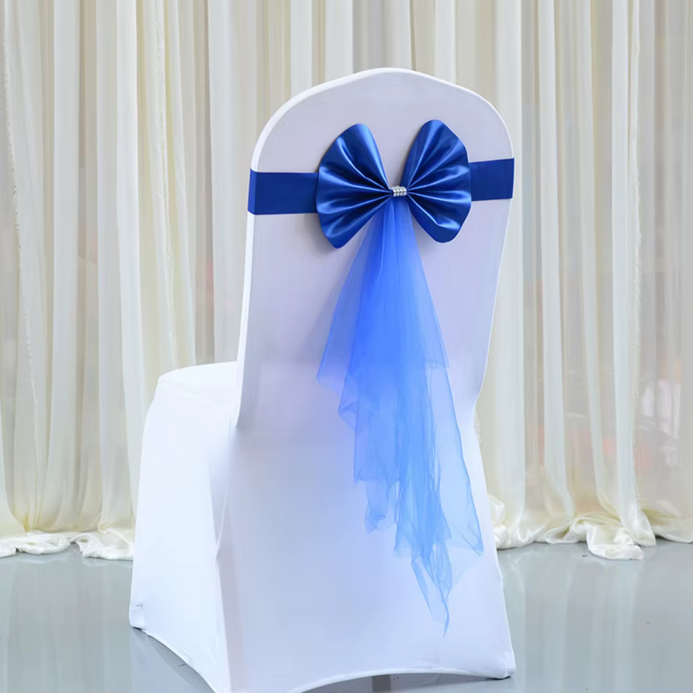 Décoration de dossier de chaise élégante, extensible, avec nœud en ruban Organza, personnalisable po