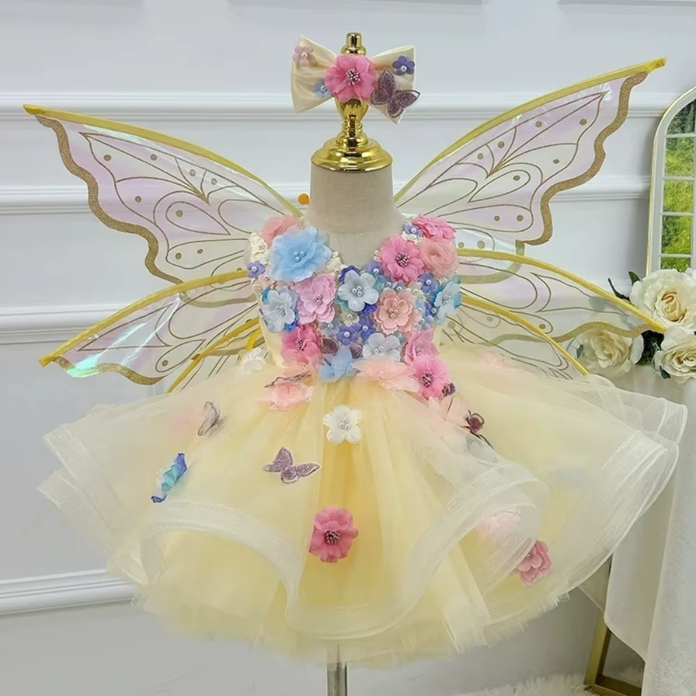 Robe de demoiselle d'honneur personnalisée pour mariage, première fête de Noël avec ailes de fée, ap