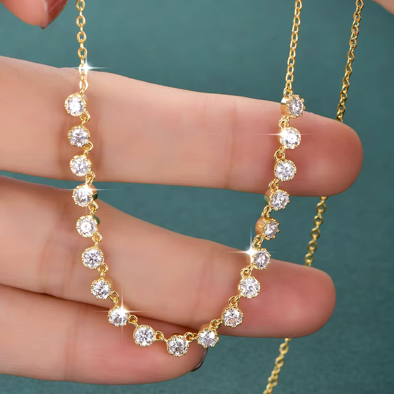 Collier OXTAO certifié Moissanite style bulle 3mm D VVS1 pour femme, pendentif U-Smile, bijoux en or