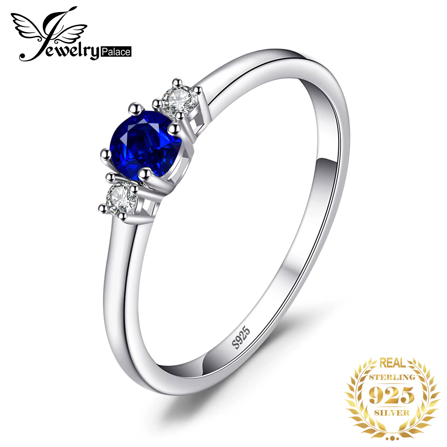 JewelpopPalace-Bague de Promesse en Argent Sterling 925 pour Femme, Saphir Bleu Créé, Charbon 3, Bij