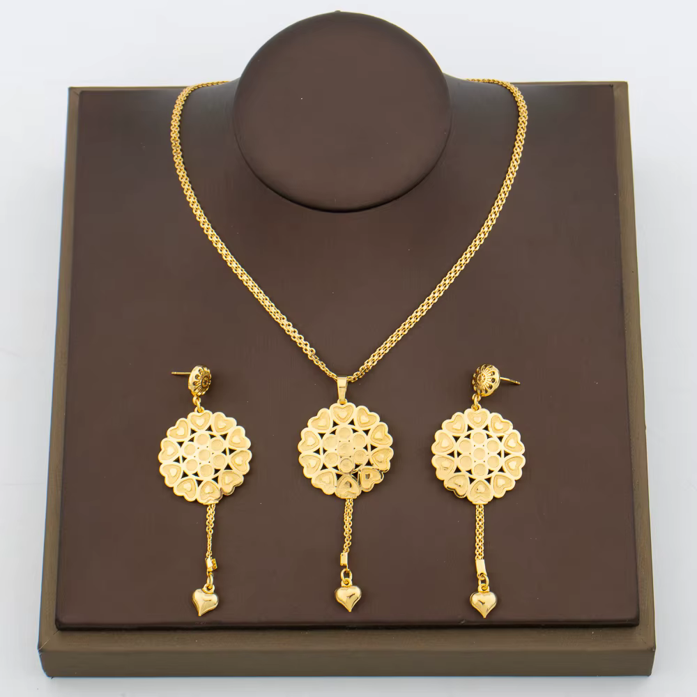 Ensemble de bijoux élégants pour femmes, boucles d'oreilles longues en cuivre et collier pendentif,