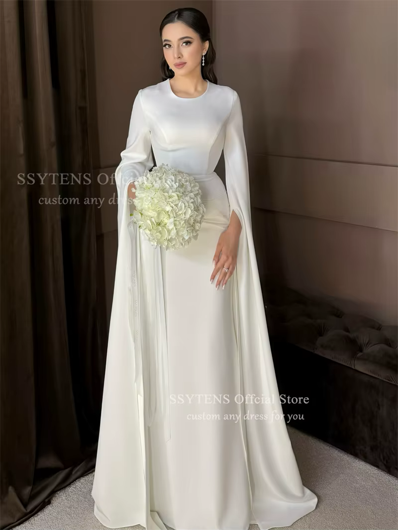 SSYTENS Simple une ligne robes De mariée pour femme dubaï Robe De mariée Satin Flare à manches longu