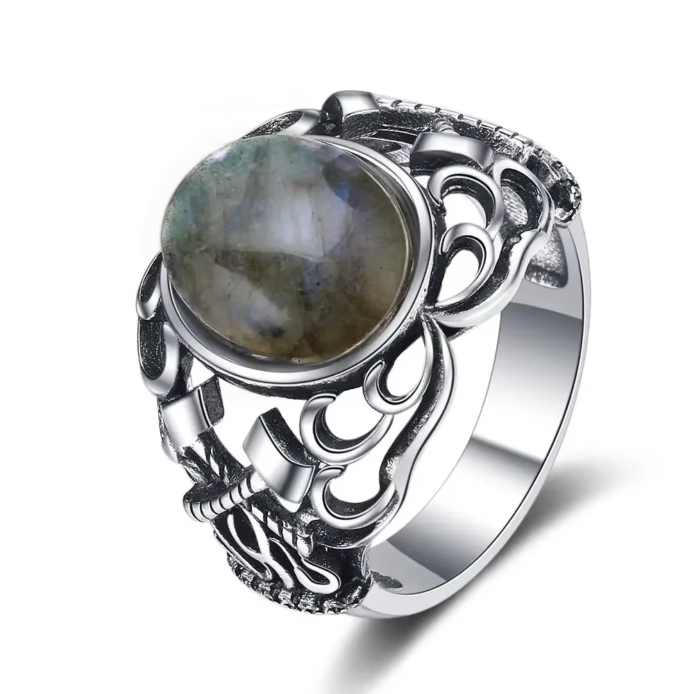 Bague vintage en lapis-lazuli pour homme et femme, bague antique en filigrane avec pierre bleue rond