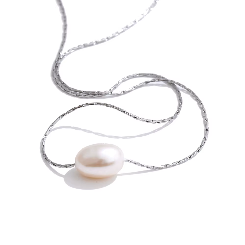 NiNice colliers pour femmes en acier inoxydable bijoux naturel perle d'eau douce pendentif à la mode