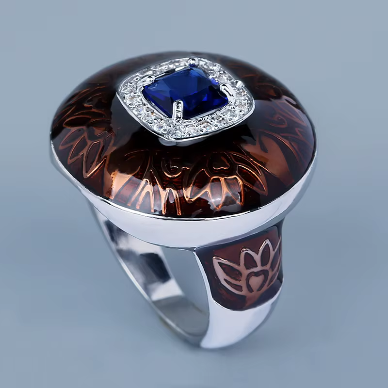 Bague de fiançailles en émail pour hommes, anneau créatif, marron, saphir dominateur, fait à la main