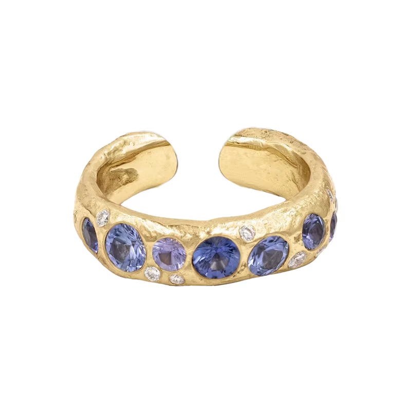 Bague ouverte texturée en argent sterling 925 avec zircon bleu et violet, design vintage et tendance