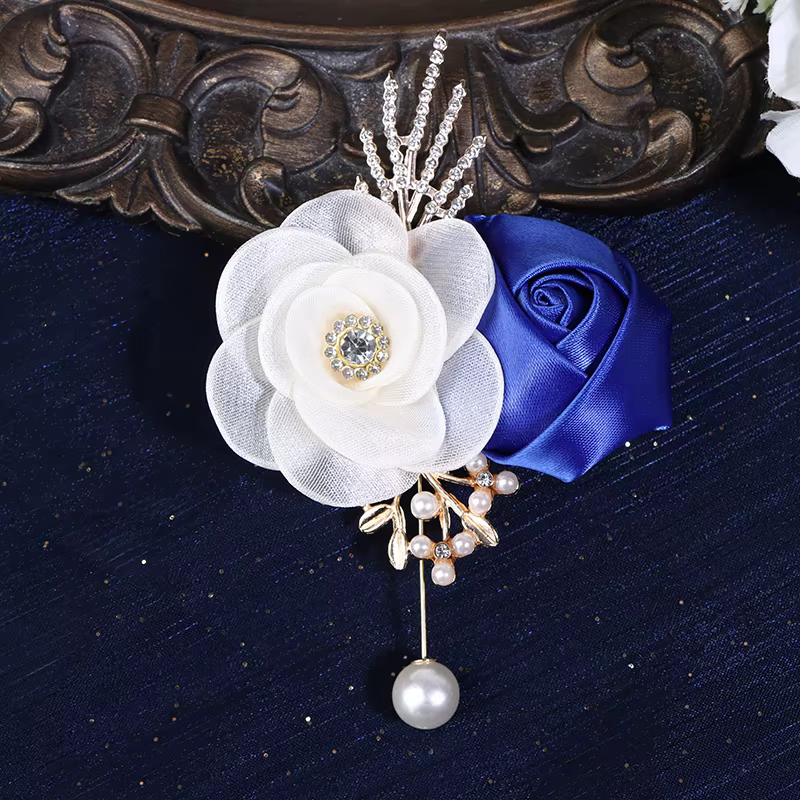 Boutonnière de marié, broche pour témoin de mariage, corsage en soie rose, épingles florales, access