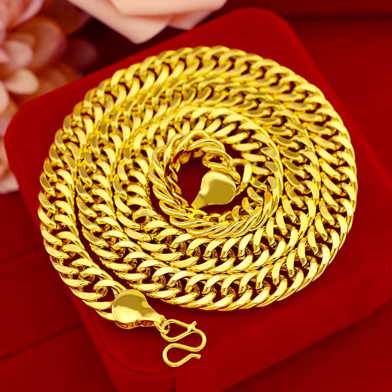 Collier plat pour homme en or véritable 9999 24K, simple et élégant, bijoux en or de luxe exclusifs 