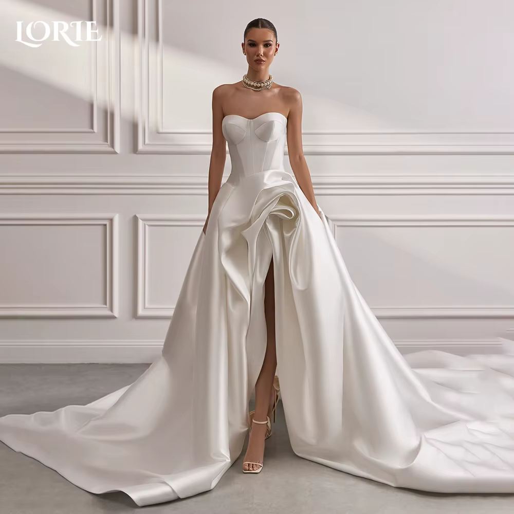 LORIE – robe de mariée Vintage froncée, col en V, sans bretelles, ligne a bouffante, robe de mariée 
