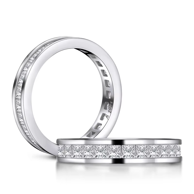 RAPRGOLD 2*2mm mode princesse coupe lumière luxe Zircon anneau délicat 925 en argent Sterling anneau