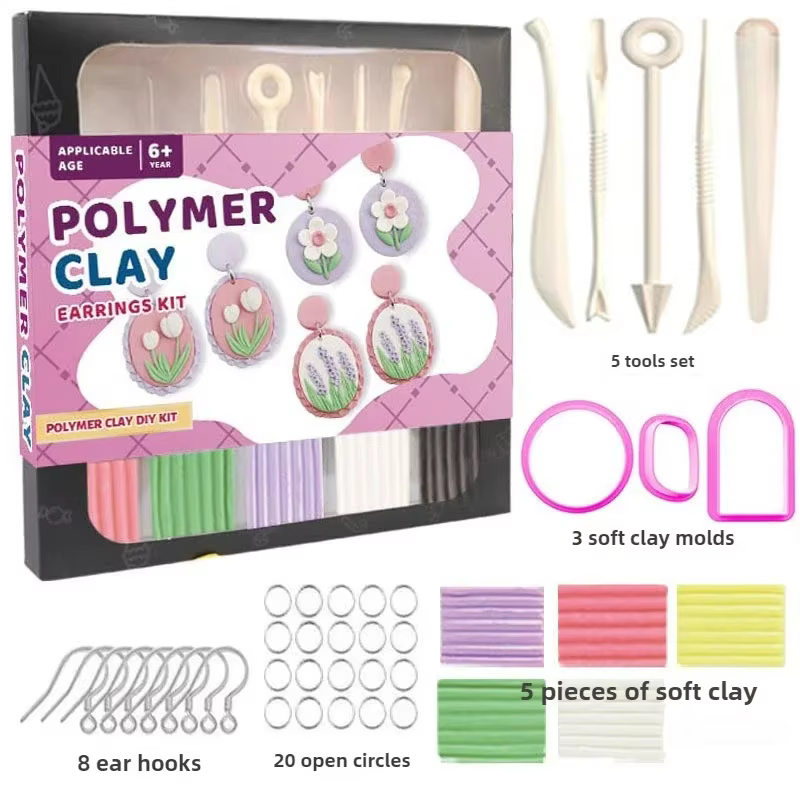 Kit de fabrication de bijoux pour boucles d'oreilles en argile polymère, avec coupe-argile au four, 