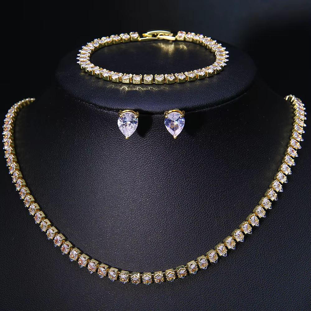 Magnifique Buling AAA clair rond zircon cubique mariage collier de mariée boucles d'oreilles ensembl