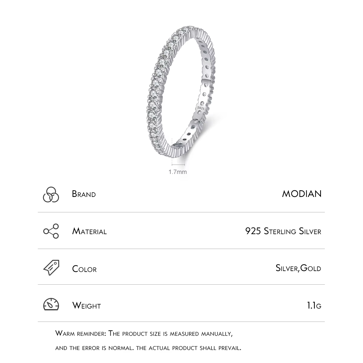 MODIAN 925 en argent Sterling classique étincelant Zircon mariage bague de fiançailles promesse bagu