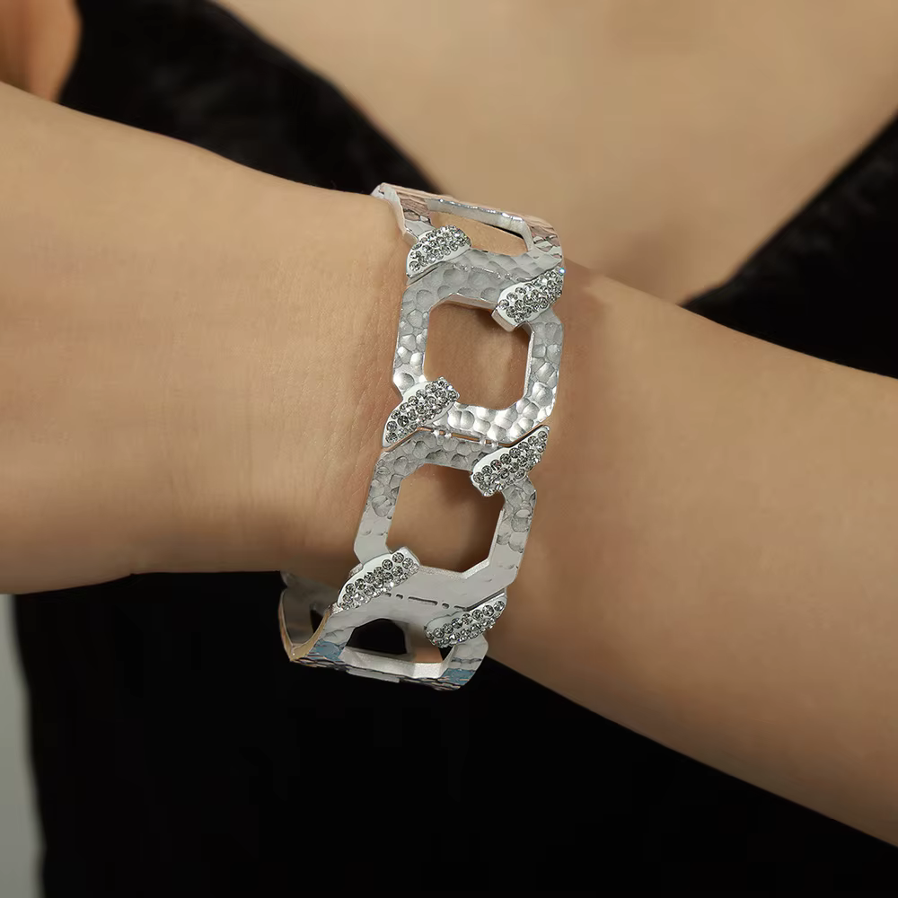 Bracelets en acier inoxydable pour femme, plaqué or, design carré, bracelet en biscuits, bijoux à br