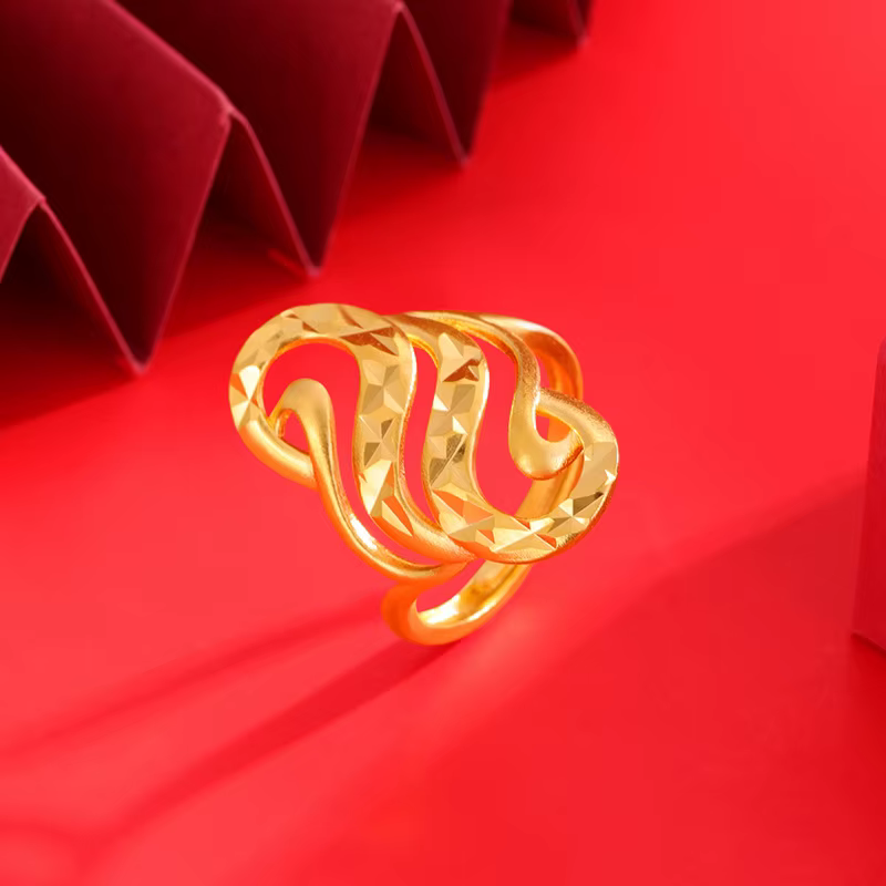 Bague de luxe en or 18 carats pour femmes, matiques de documents creuses, bijoux de fête de mariage,