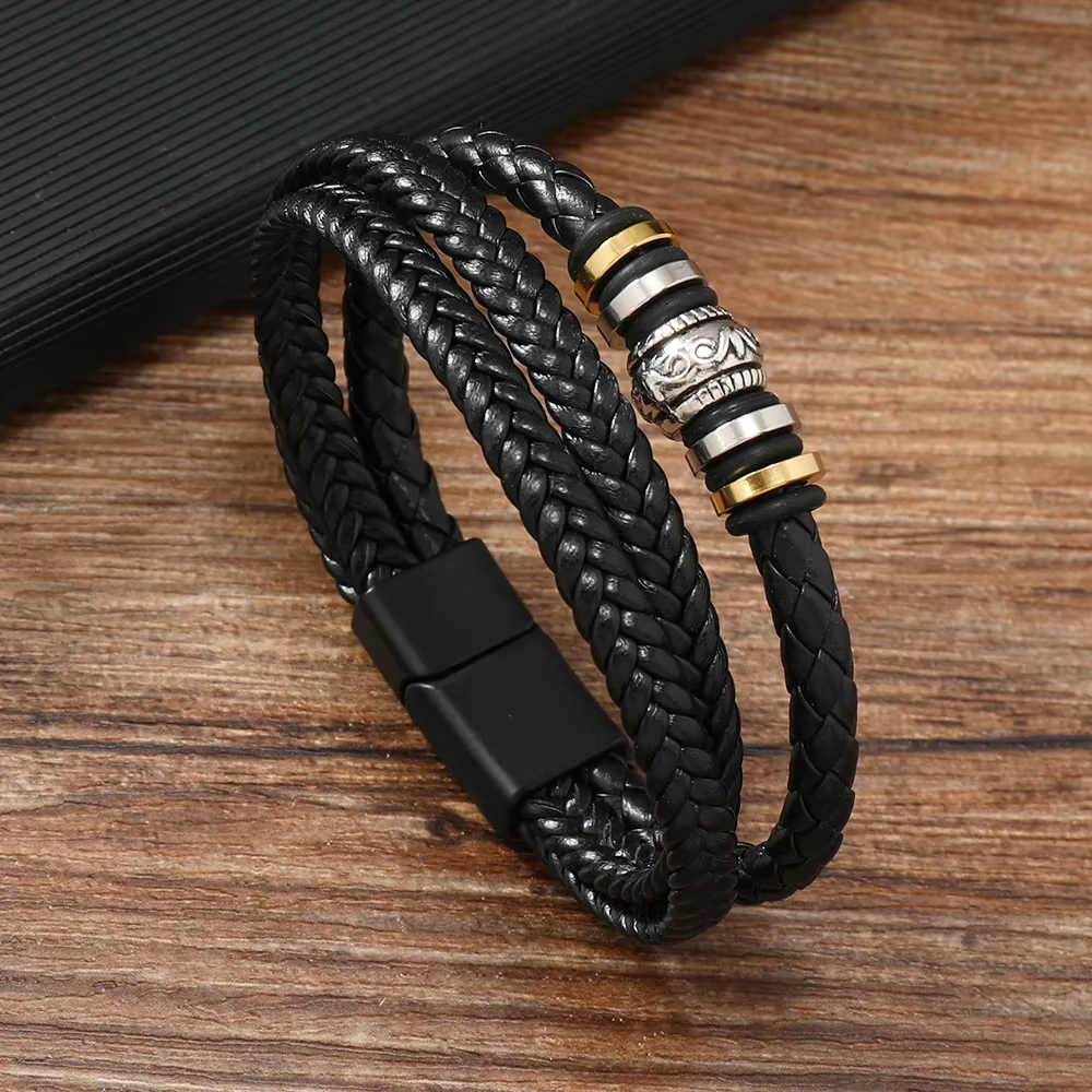 Bracelet en cuir multi-couches pour homme, tissé à la main, bijoux DIY, style artistique vintage, br