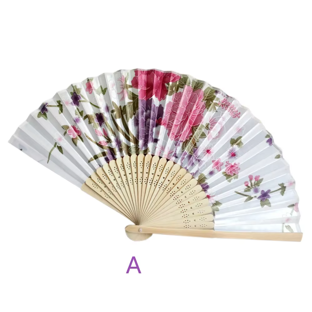 Éventail pliant en soie à imprimé floral : artisanat d'art de style sino-japonais vintage, accessoir