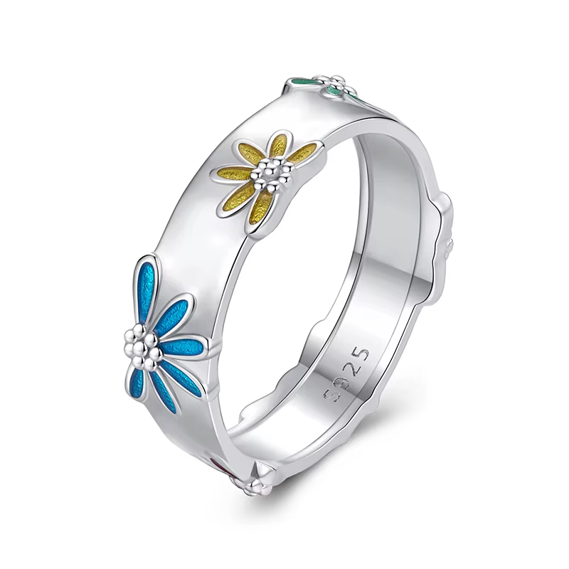 BAMOER-Bague de déclaration empilable plaquée or blanc pour femme, argent regardé 925 massif, coloré