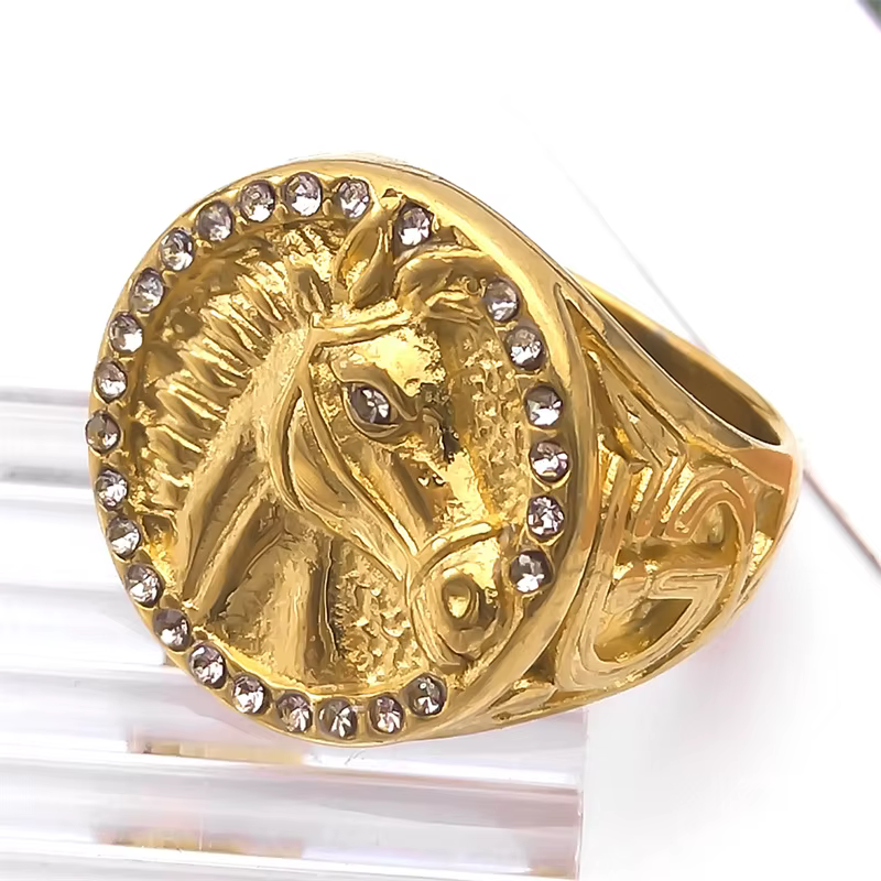 Bague tête de cheval en acier inoxydable pour hommes et femmes, Hip Hop Punk, biscuits brillant, doc