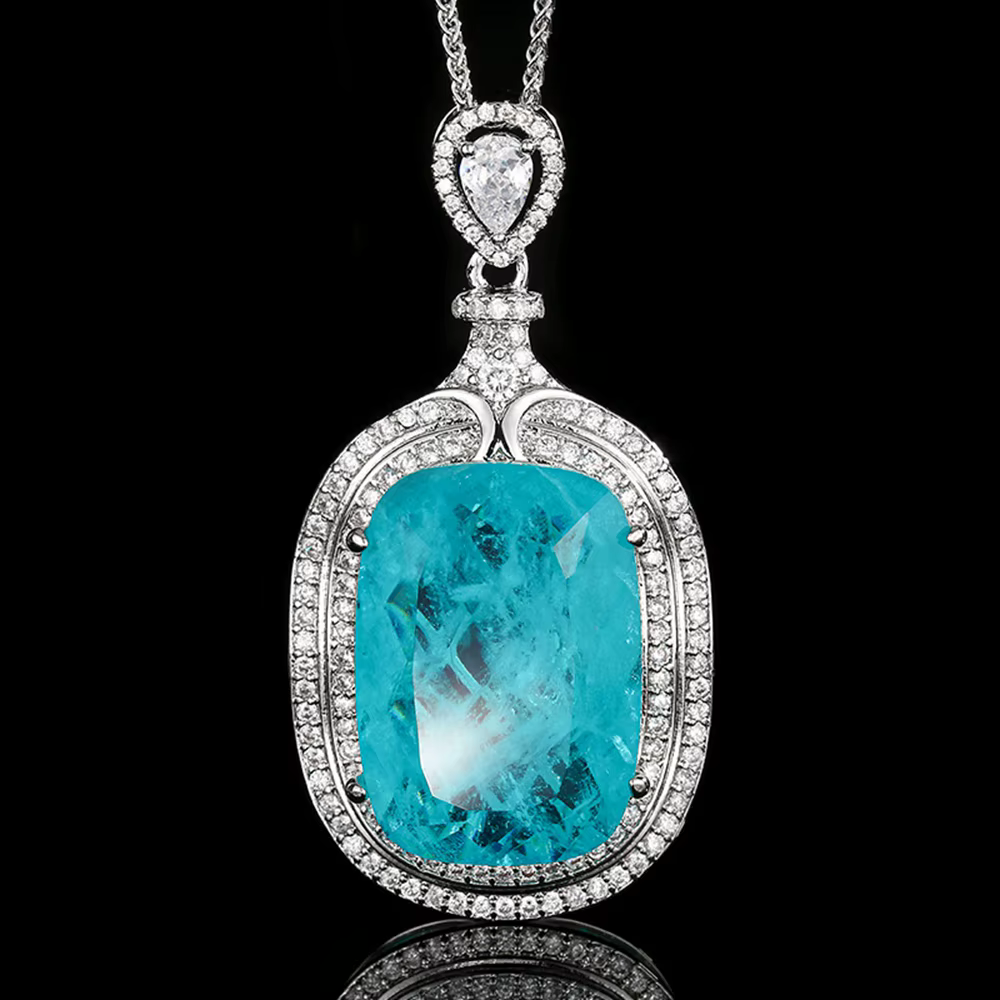 Vinregem 20*28 MM laboratoire créé Paraiba Tourmaline rubis émeraude pierre précieuse pendentif coll