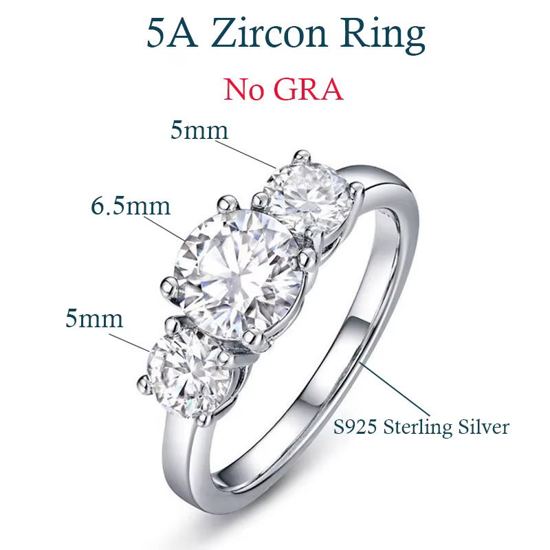 MUXIFC – bague de fiançailles en Moissanite, 3 pierres, certificats GRA, coupe ronde 2/4ct, couleur 