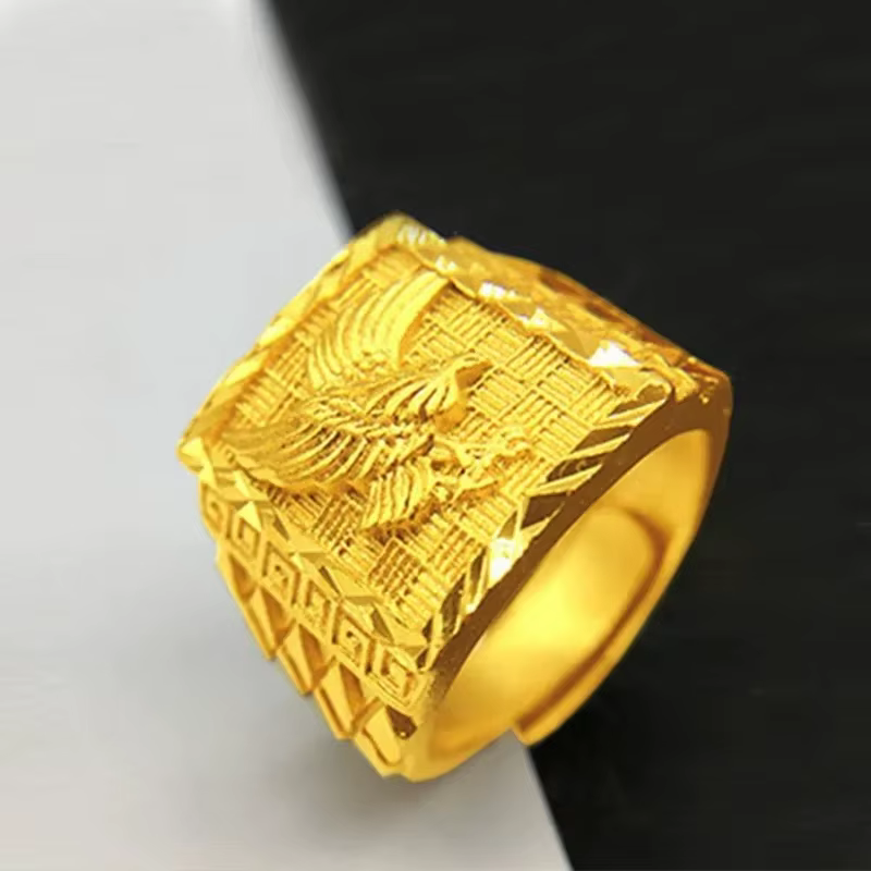 Bague Ajustable de Luxe pour Homme en Or Pur 24K 9999, Motif Aigle, Symbole de Richesse et de Puissa