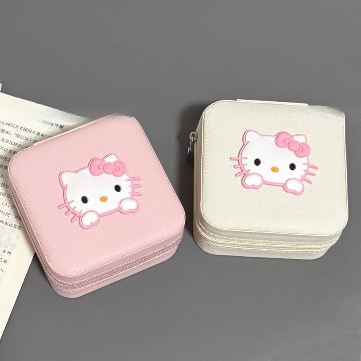 Boîte à bijoux chat rose, boucles d'oreilles, anneau Portable, boîte de rangement mignonne, Mini ran