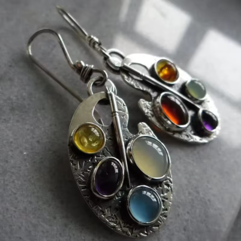 Boucles d'oreilles pendantes indiennes en pierre multicolore vintage pour femmes, goutte tribale eth