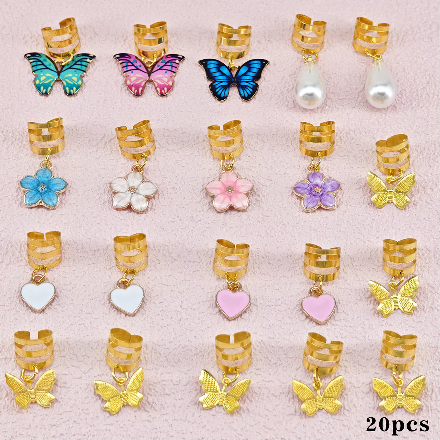 Pinces tressées papillon en cristal, 20 pièces, accessoires pour cheveux, Dreadlock, pendentif papil