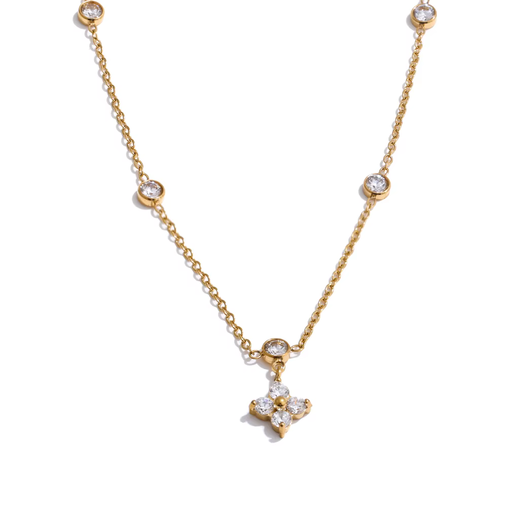Yhpup-Pendentif Fleur Cubique Chic pour Femme, Collier Exquis, Acier Inoxydable, Délicat, Accessoire