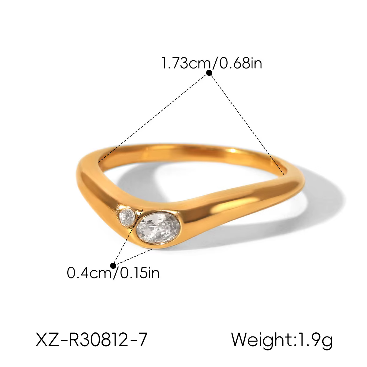 Bague Vague Plaqué Or 18 carats pour Femme, Anneau en Acier Inoxydable Délicat avec Zircon, Bague Mi