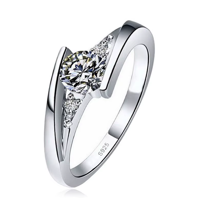 Bagues en acier inoxydable plaqué argent pour femmes |   Bague carrée en zircon cubique |   Bijoux A