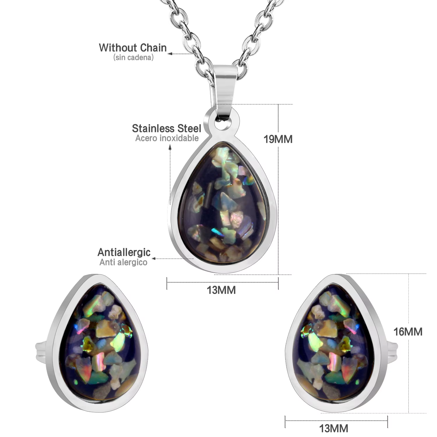Ensemble de bijoux de luxe, collier et boucles d'oreilles en forme de goutte d'eau, en acier inoxyda