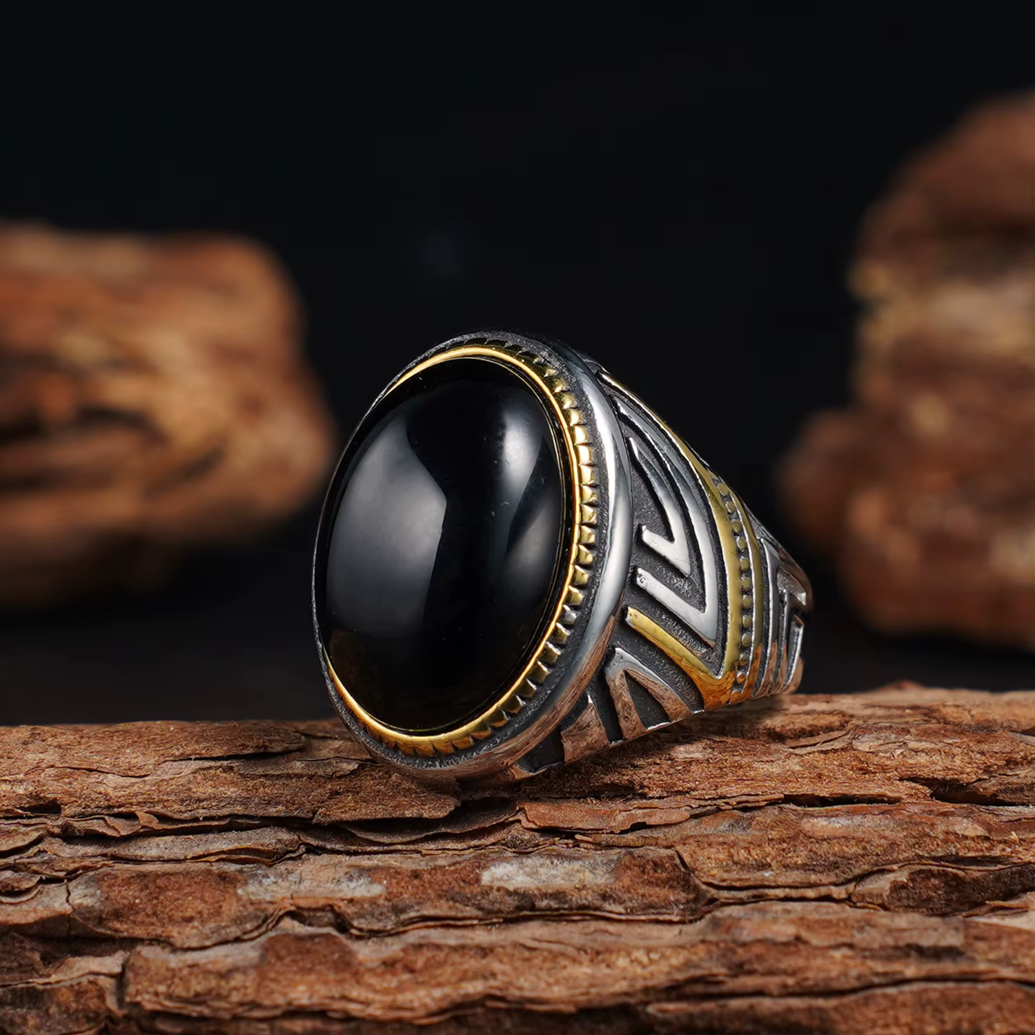 Bague Vintage en acier inoxydable 316L pour hommes, 1 pièce, avec pierre d'oeil de tigre naturelle, 