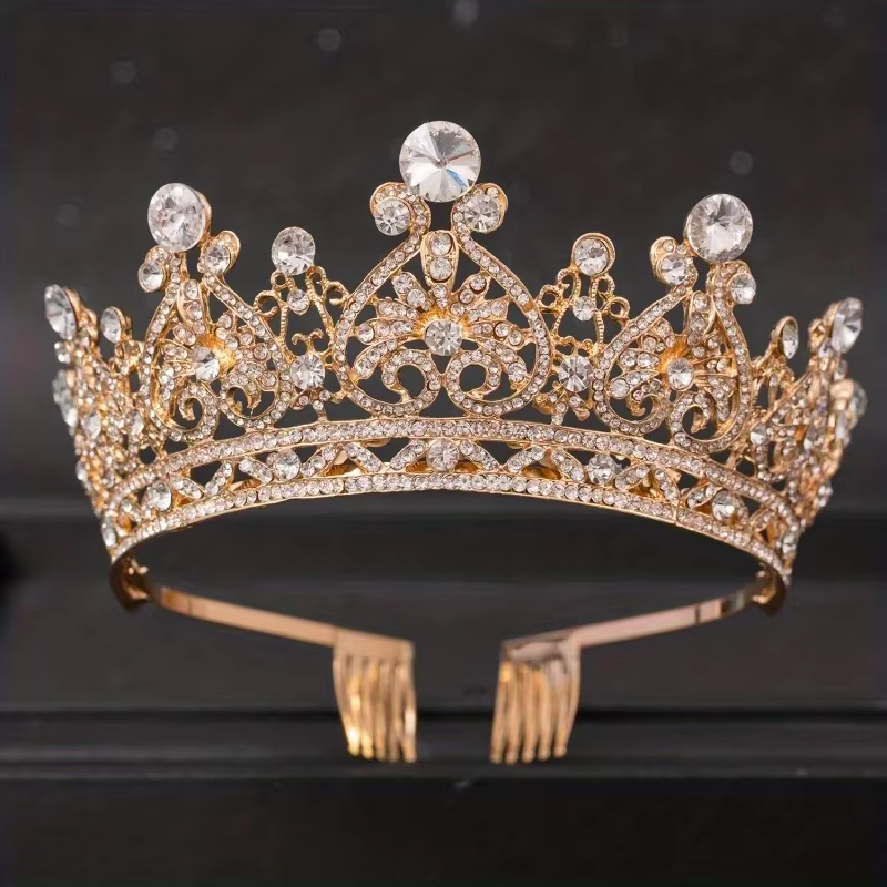 Diadèmes Vintage couleur argent, grande couronne ronde en cristal, couronne de mariée, couronne de r