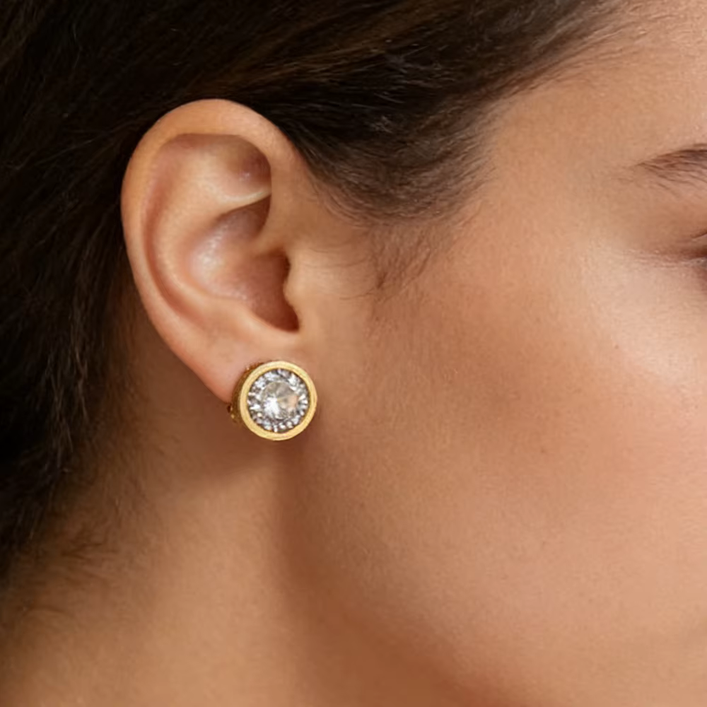 Boucles d'oreilles fantaisie rondes en forme de clou, pavées de pierres brillantes en CZ, couleur ar