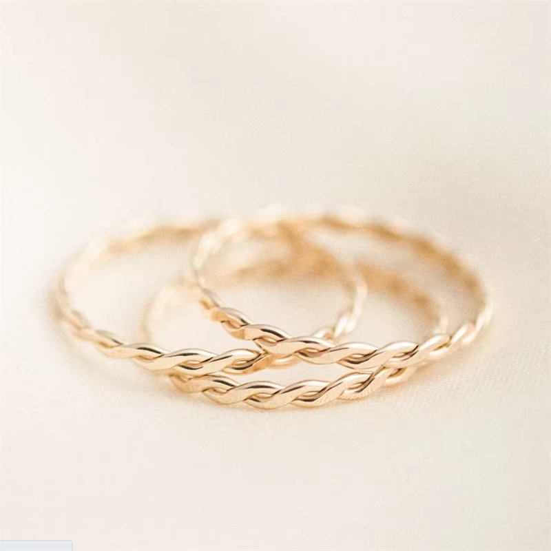 Bague tressée en or 14 carats pour femme, anneau d'Li-rempli, bijoux bohèmes, minimstartstacking