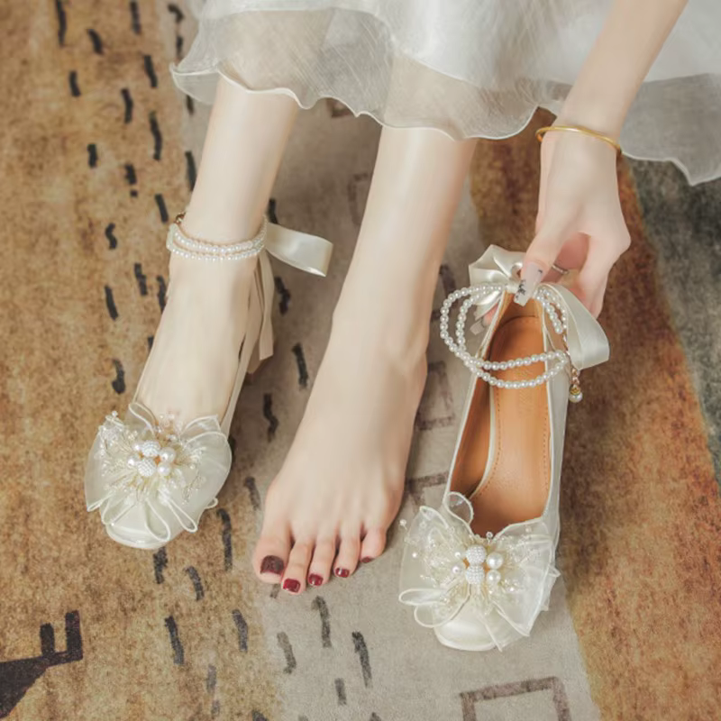 Chaussures pour femmes Mary Janes perle femme pompes nouveau nœud papillon chaussures De fête De mar