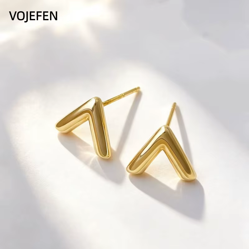 Boucles d'oreilles VOJEFEN Au750 en or V, originales, en or véritable 18 carats, lettres cloutées, b